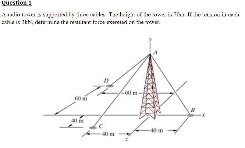 Question 1 A radio tower is supported by three