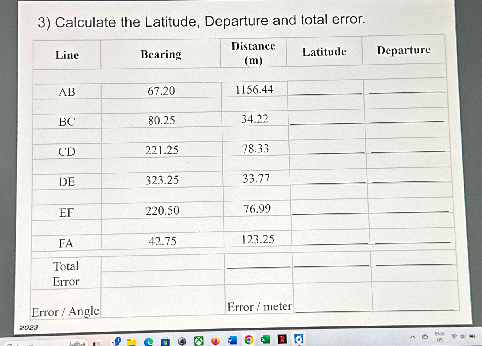 Calculate the Latitude, Departure and total