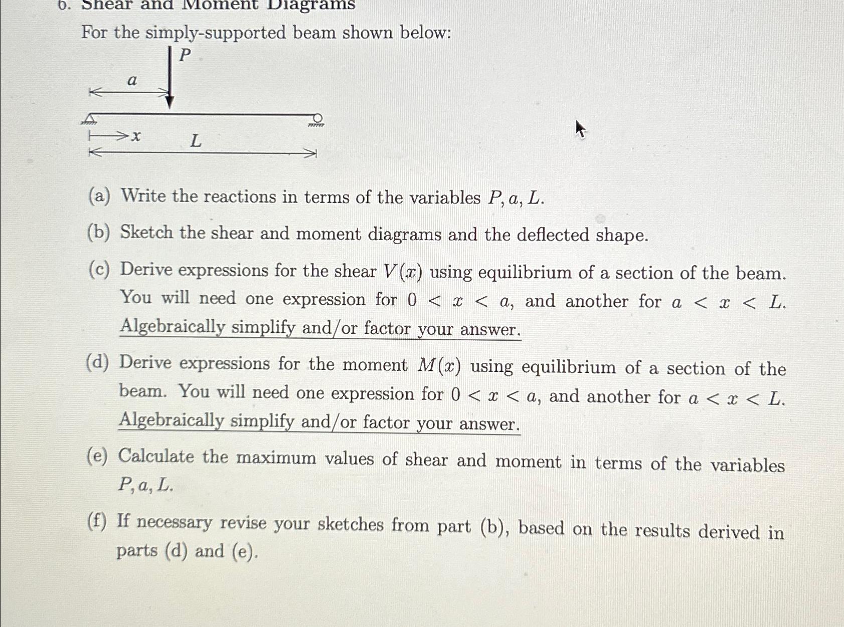 For the simply - supported beam shown below: ( a