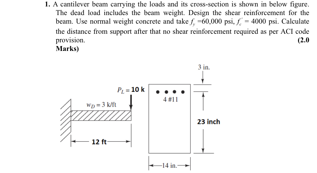 A cantilever beam carrying the loads and its