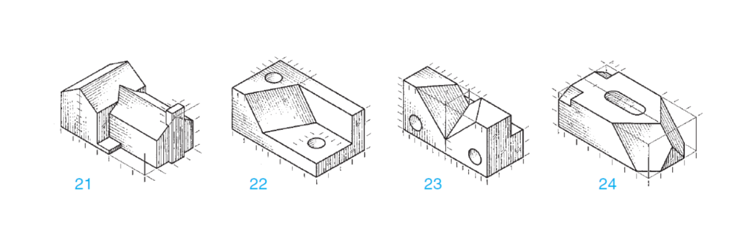 Please sketch the orthographic views on plane