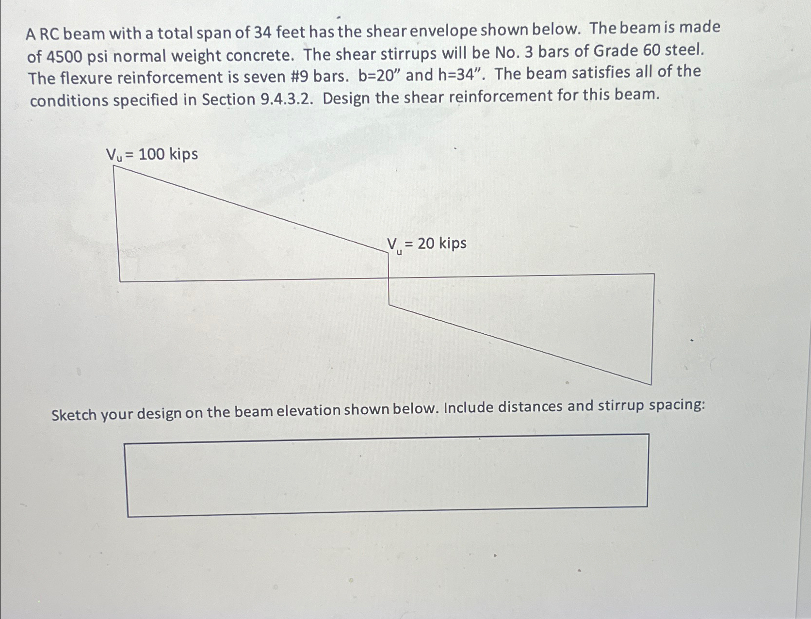 A RC beam with a total span of 3 4 feet has the