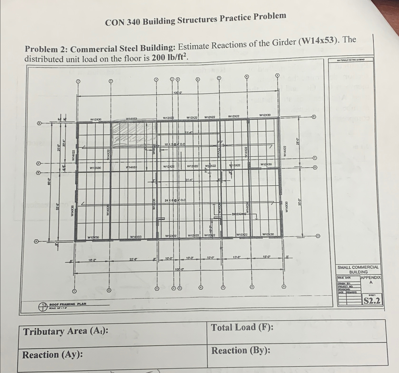 CON 3 4 0 Building Structures Practice Problem