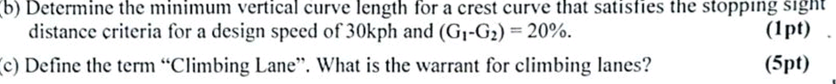 ( b ) Determine the minimum vertical curve length