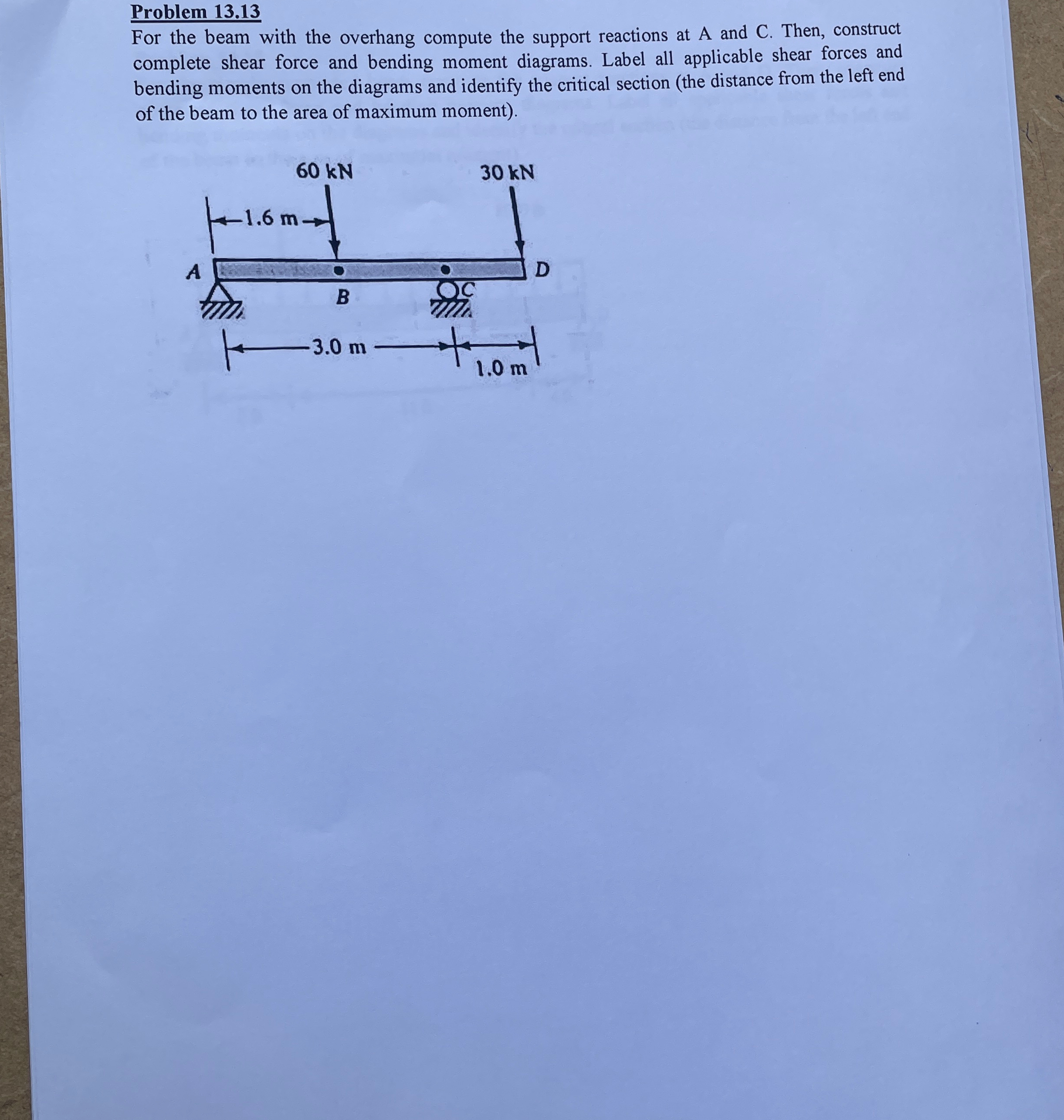 Problem 1 3 . 1 3 For the beam with the overhang