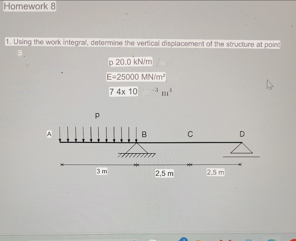 Using the work integral, determine the vertical