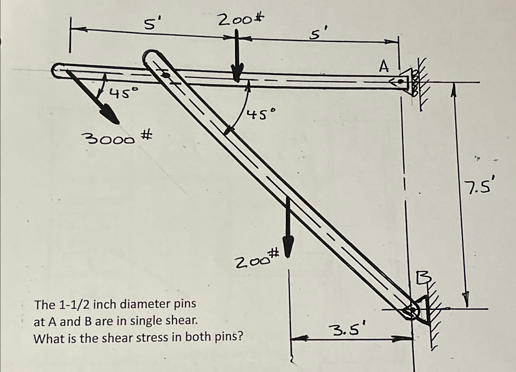 The 1 - 1 / 2 inch diameter pins at A and B are
