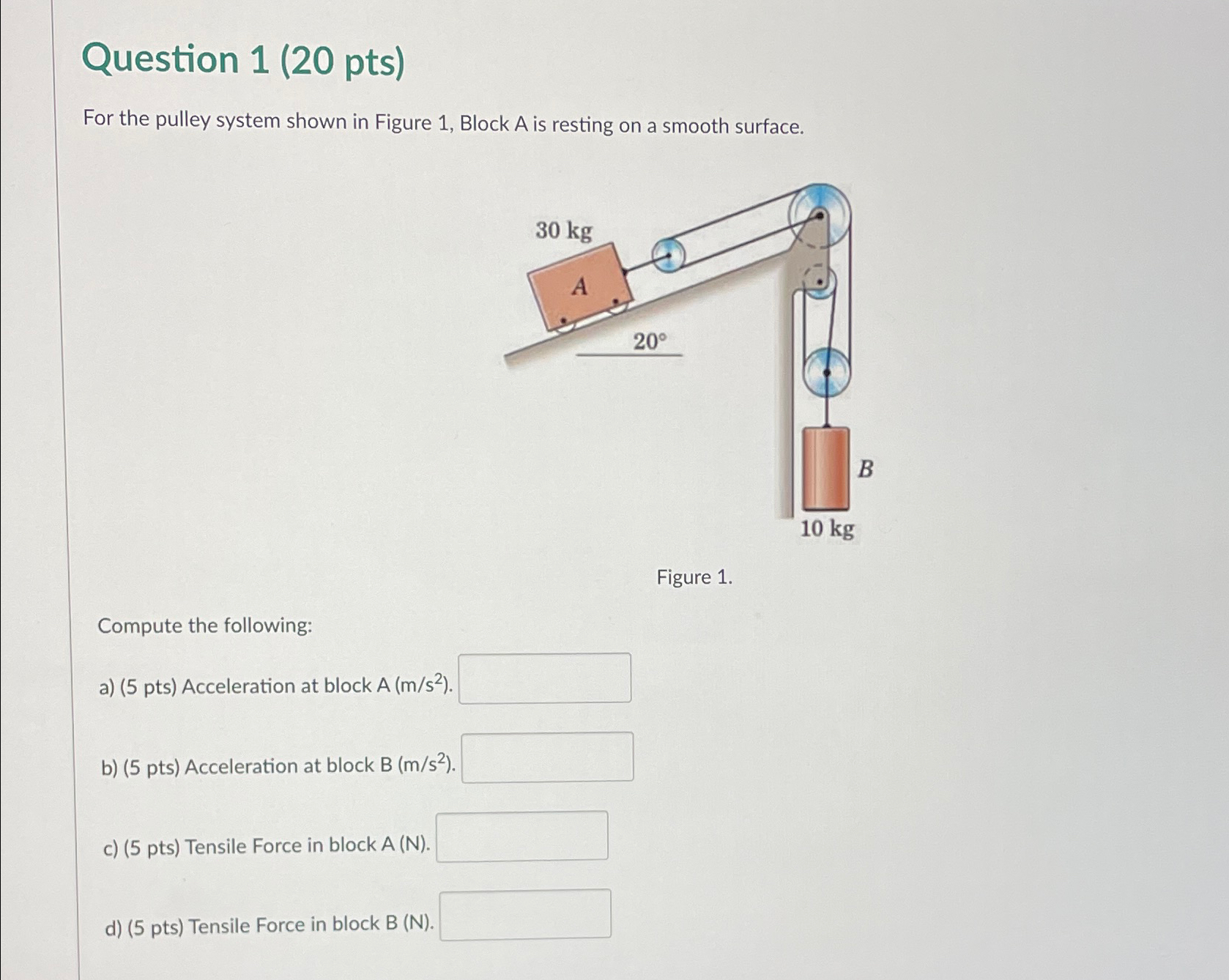 Question 1 ( 2 0 pts ) For the pulley system