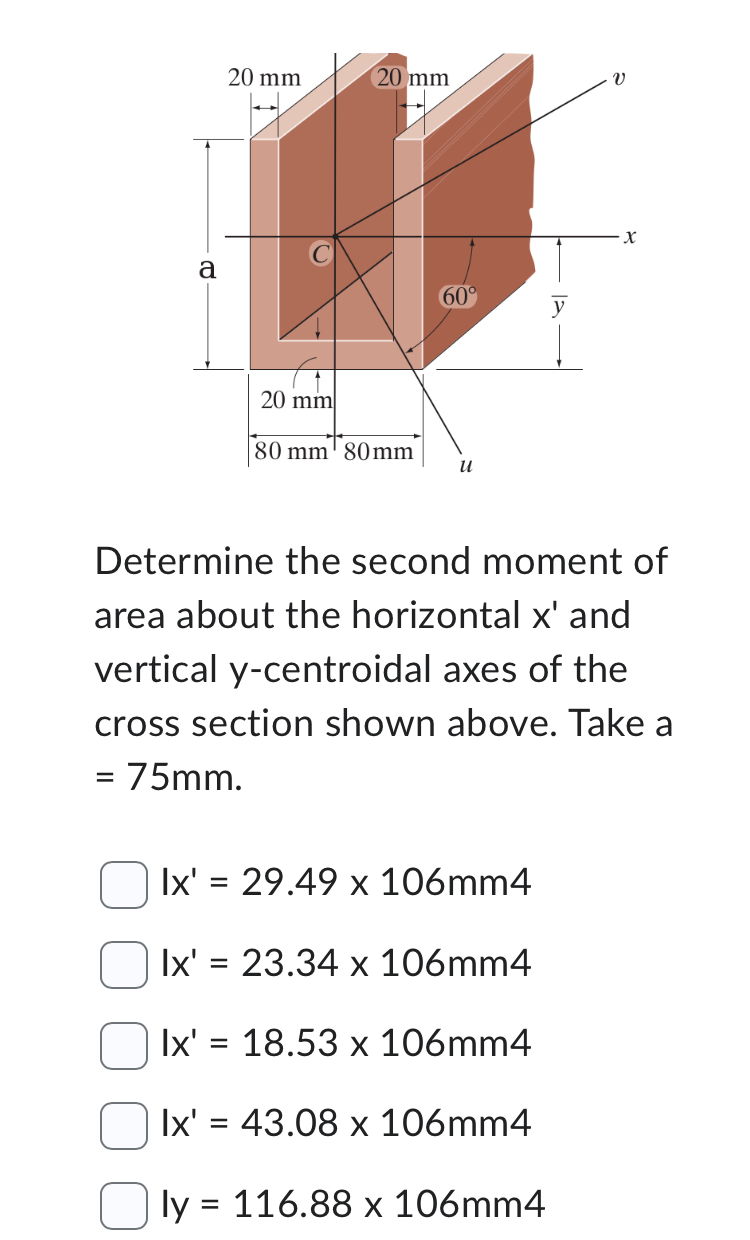 Determine the second moment of area about the