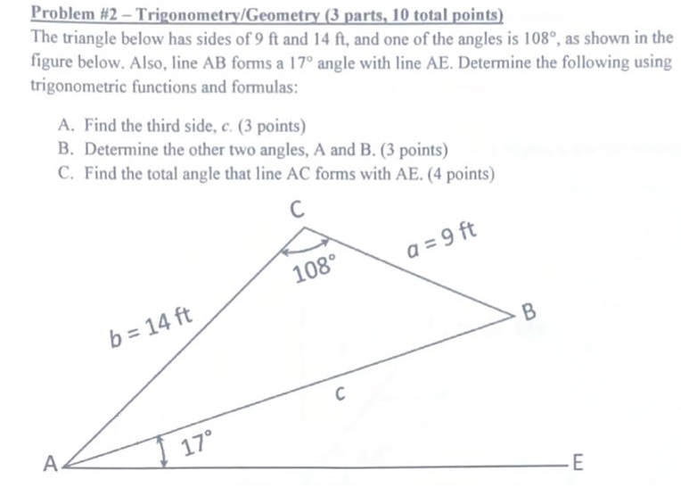 Problem # 2 - Trigonometry / Geometry ( 3 parts,