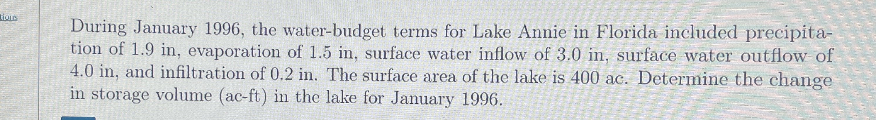 During January 1 9 9 6 , the water - budget terms