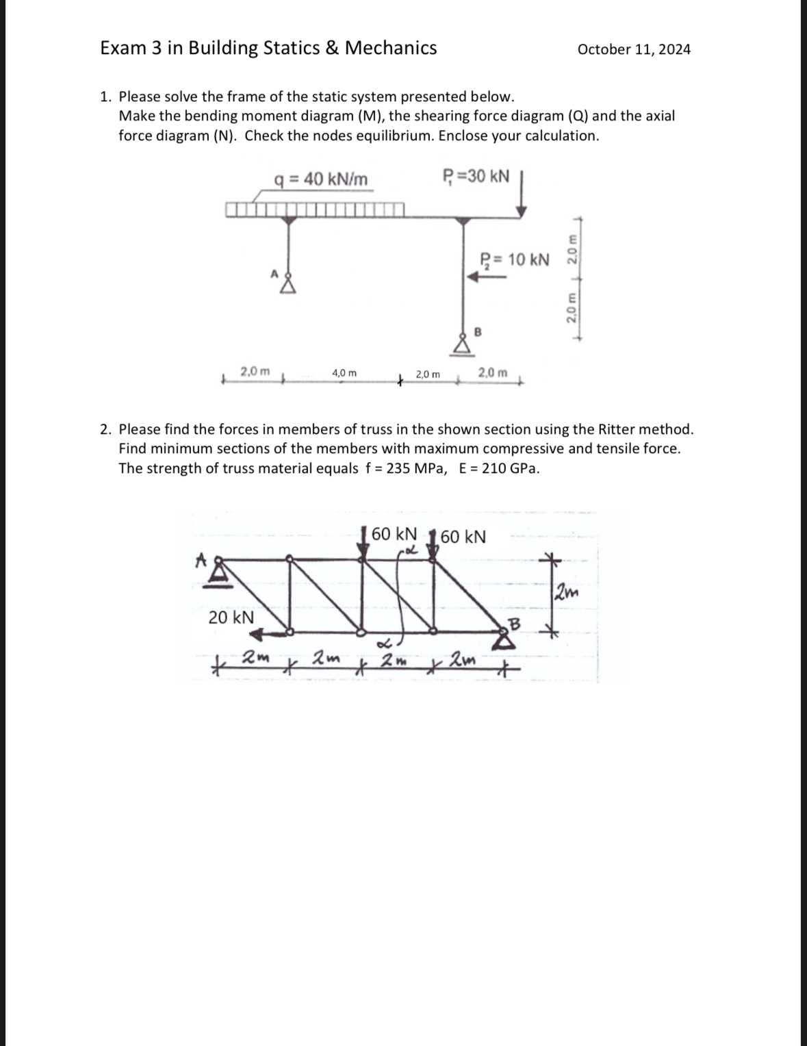 Please solve the frame of the static system