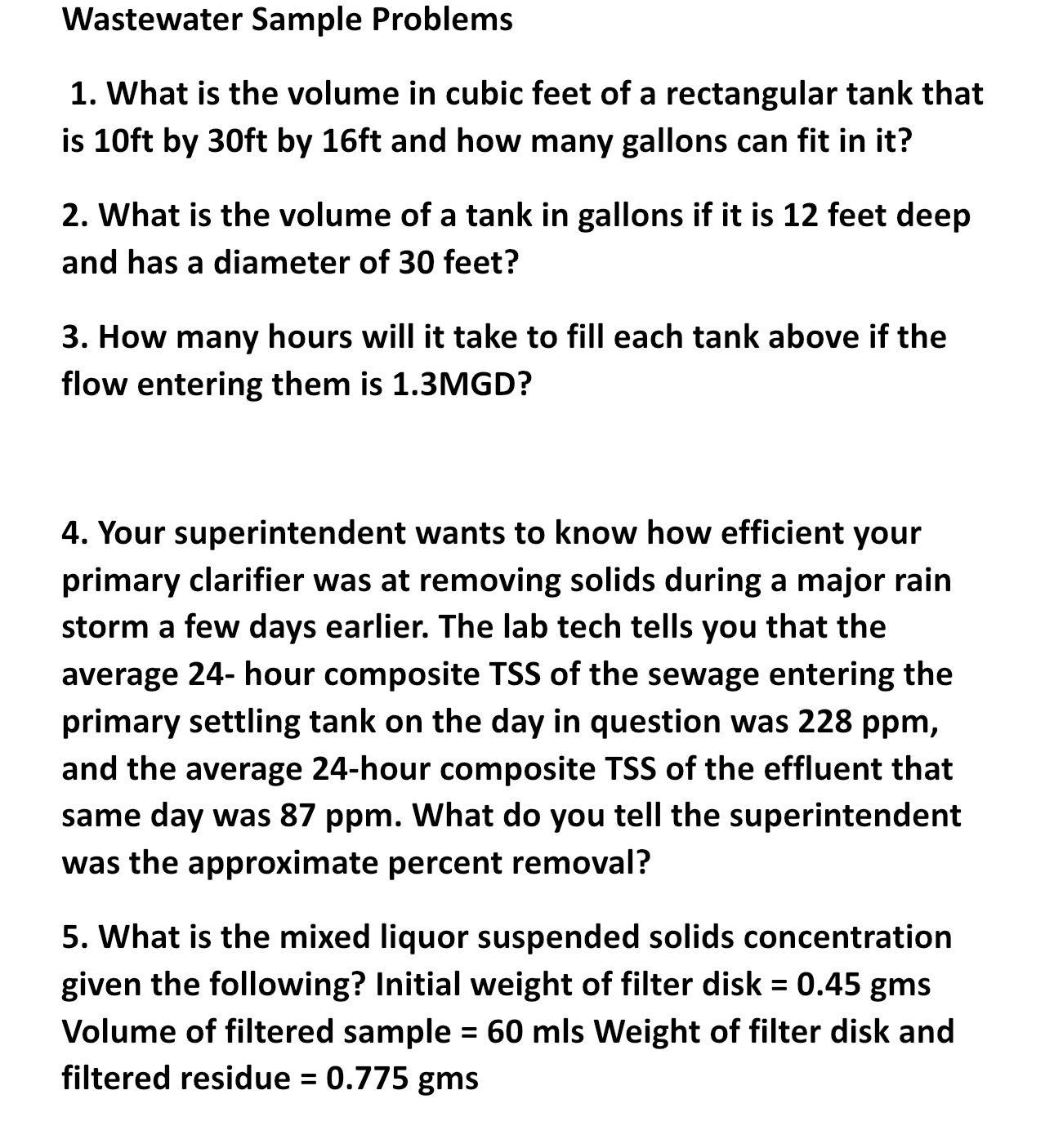 Wastewater Sample Problems What is the volume in