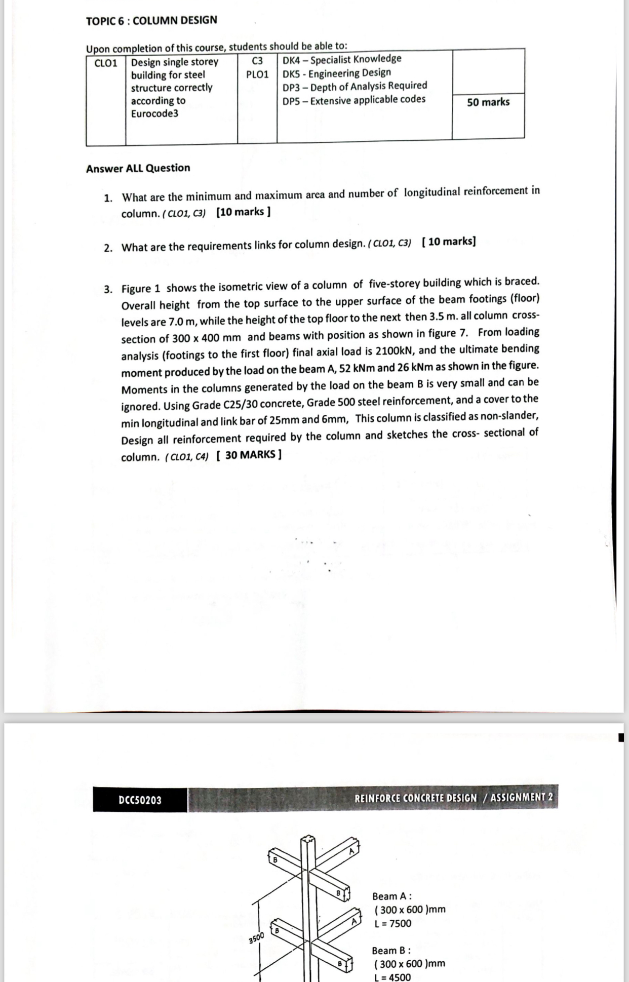 TOPIC 6 : COLUMN DESIGN Upon completion of this