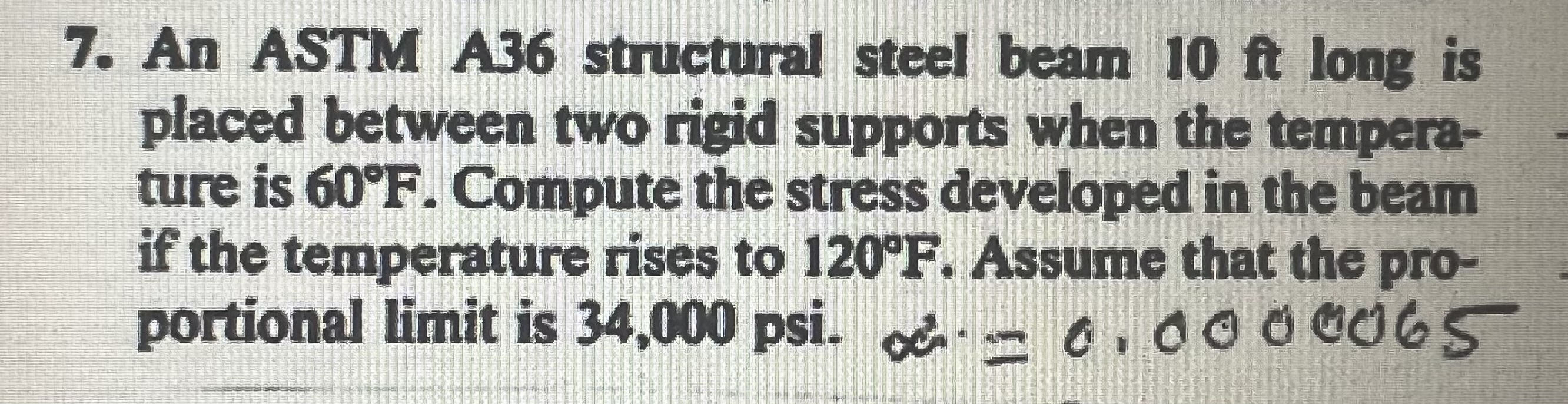 An ASTM A 3 6 structural steel beam 1 0 ft long