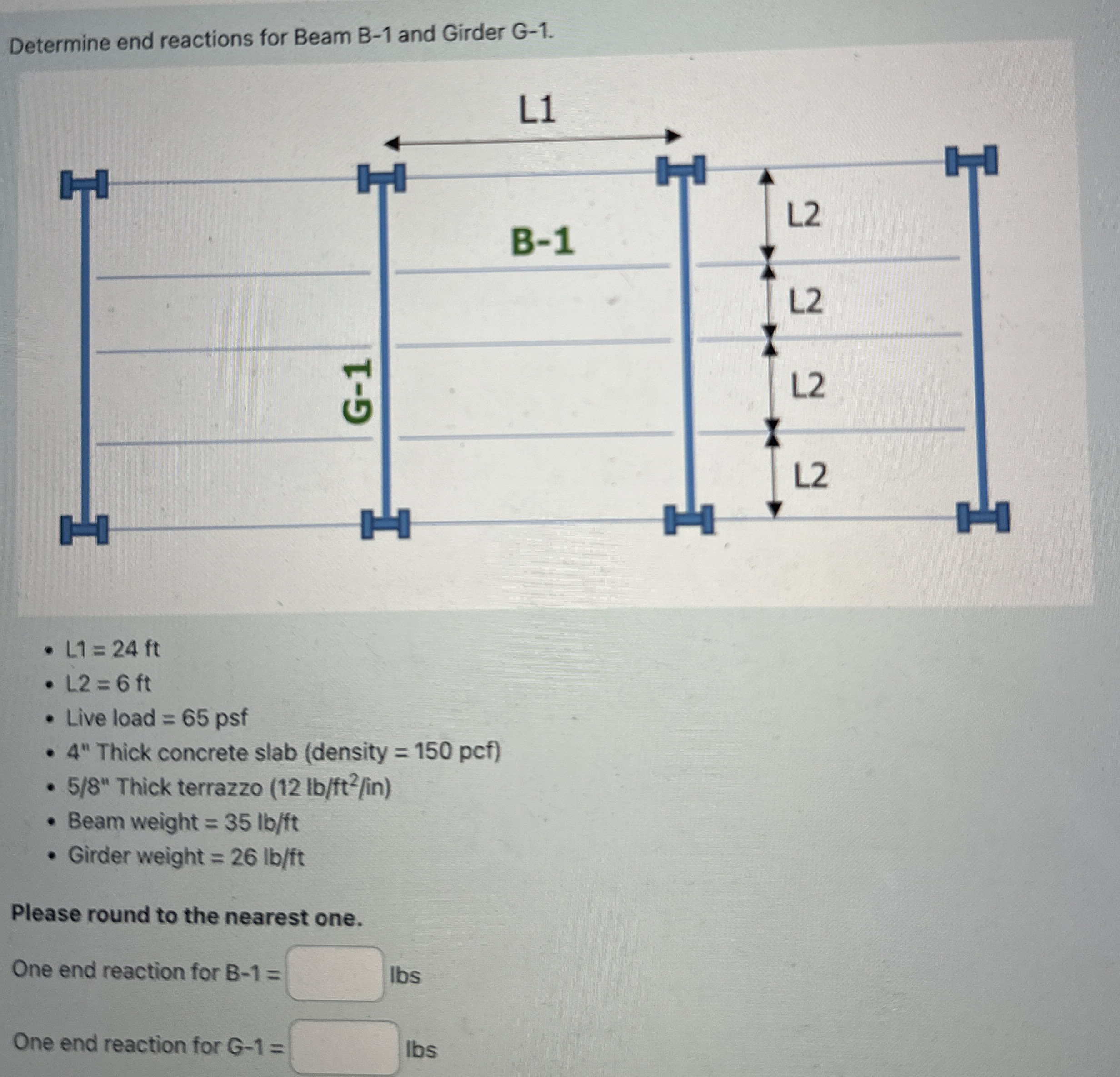 Determine end reactions for Beam B - 1 and Girder