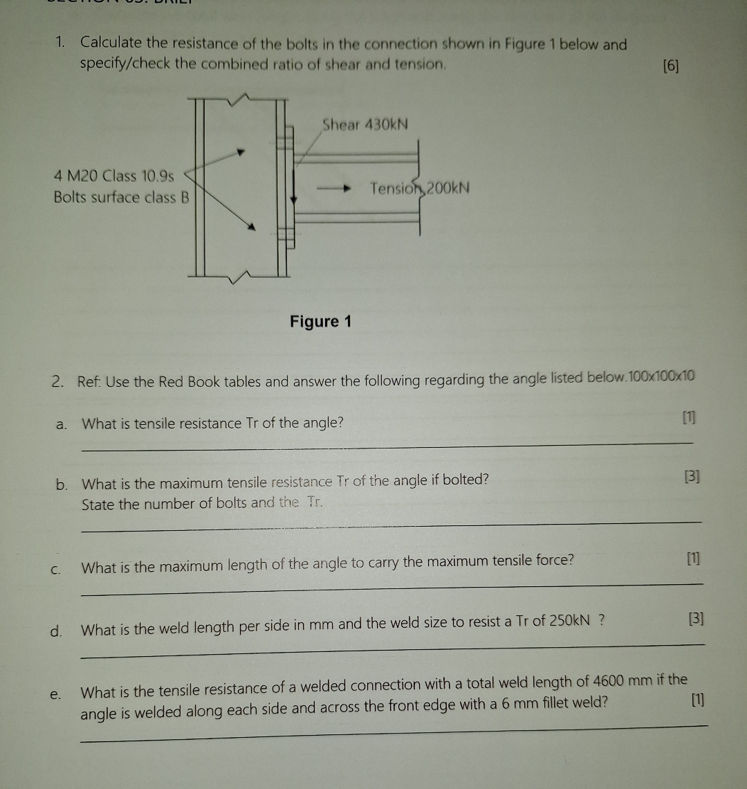 Calculate the resistance of the bolts in the