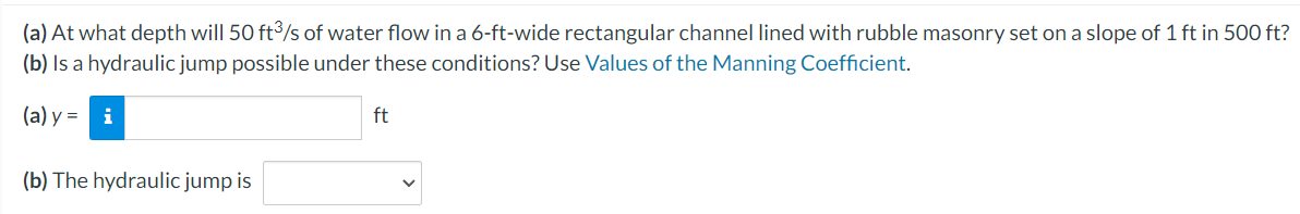 ( a ) At what depth will 5 0 f t 3 s of water