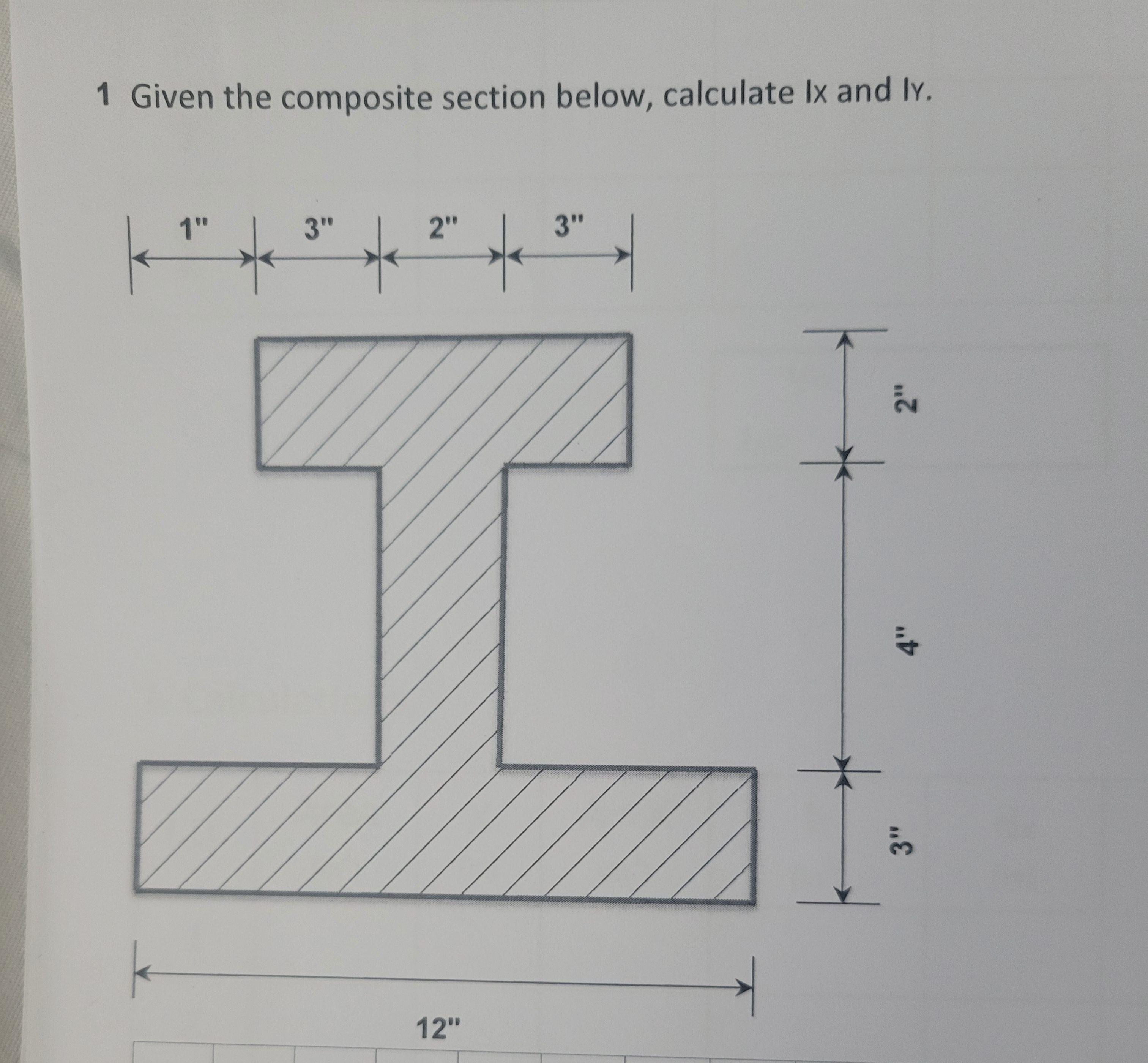 1 Given the composite section below, calculate Ix