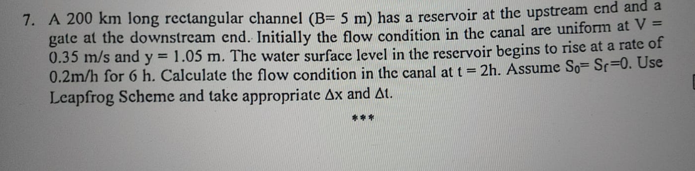 A 2 0 0 km long rectangular channel ) = ( 5 m has