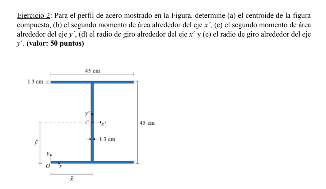 Ejercicio 2 : Para el perfil de acero mostrado en