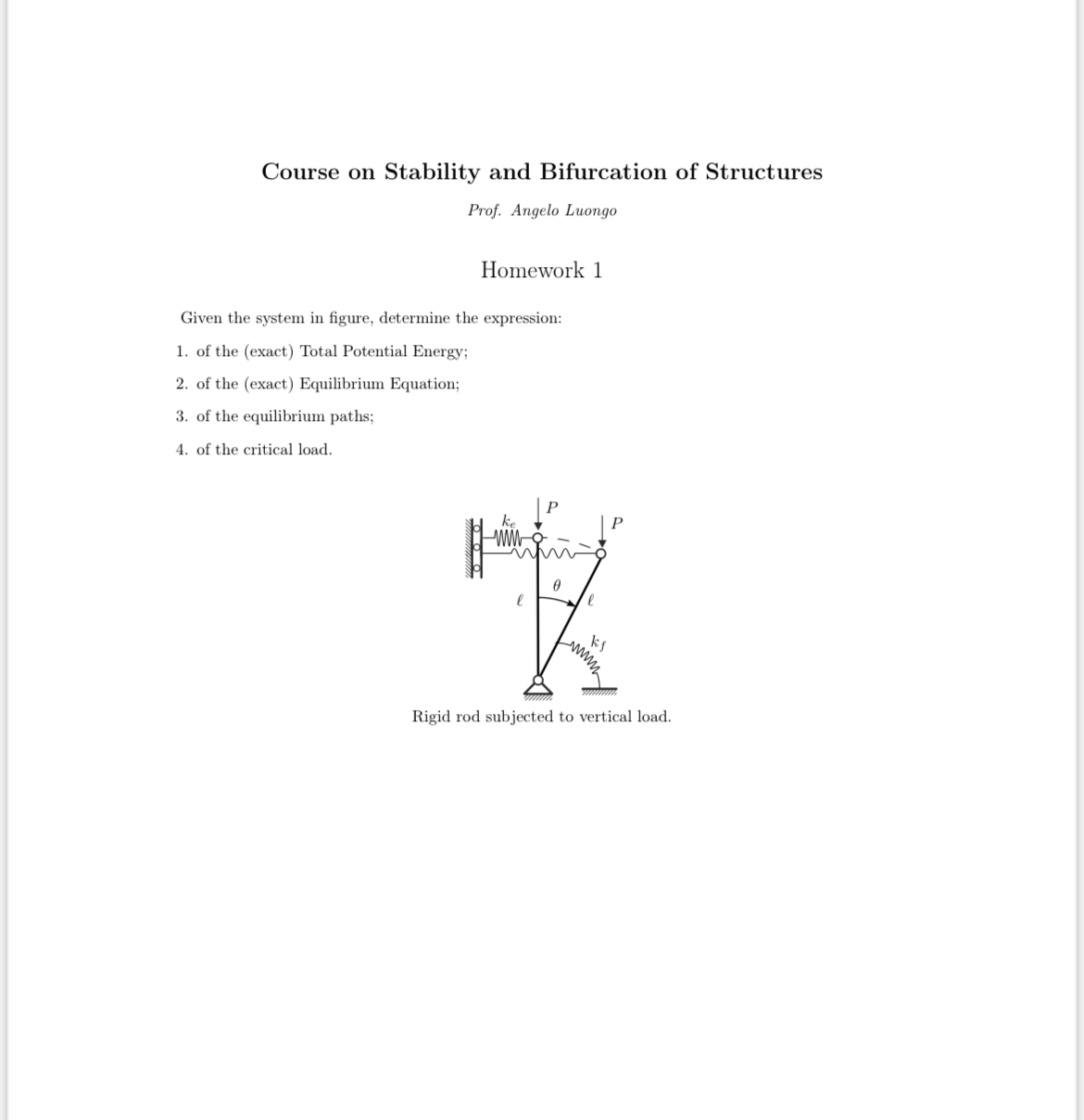 Course on Stability and Bifurcation of Structures