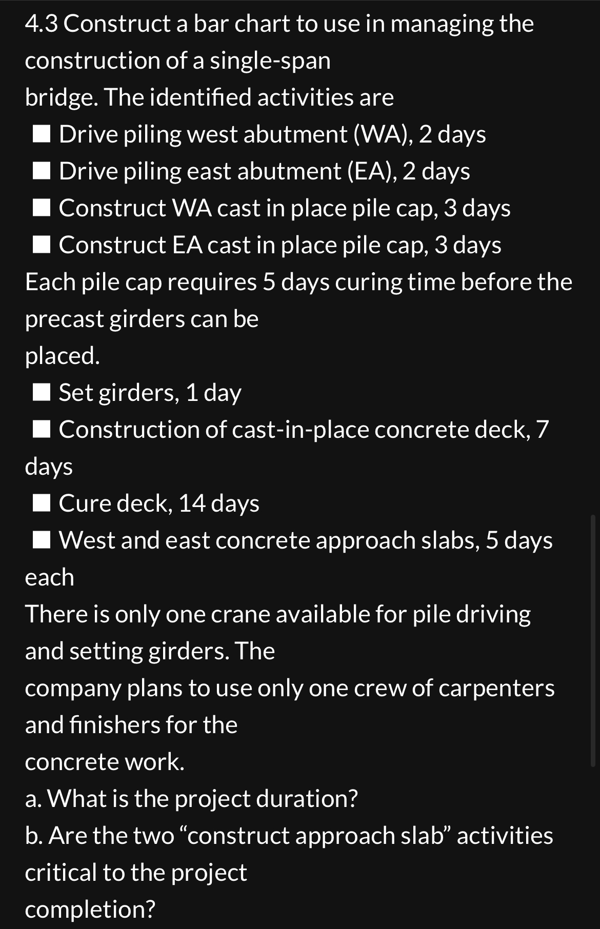 4 . 3 Construct a bar chart to use in managing