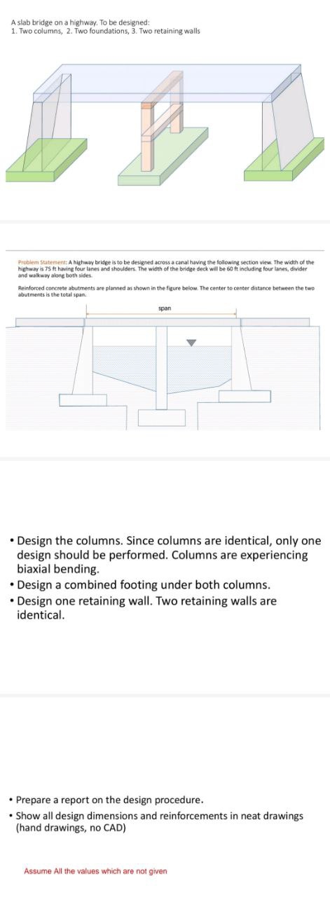A slab bridge on a highway. To be designed: Two