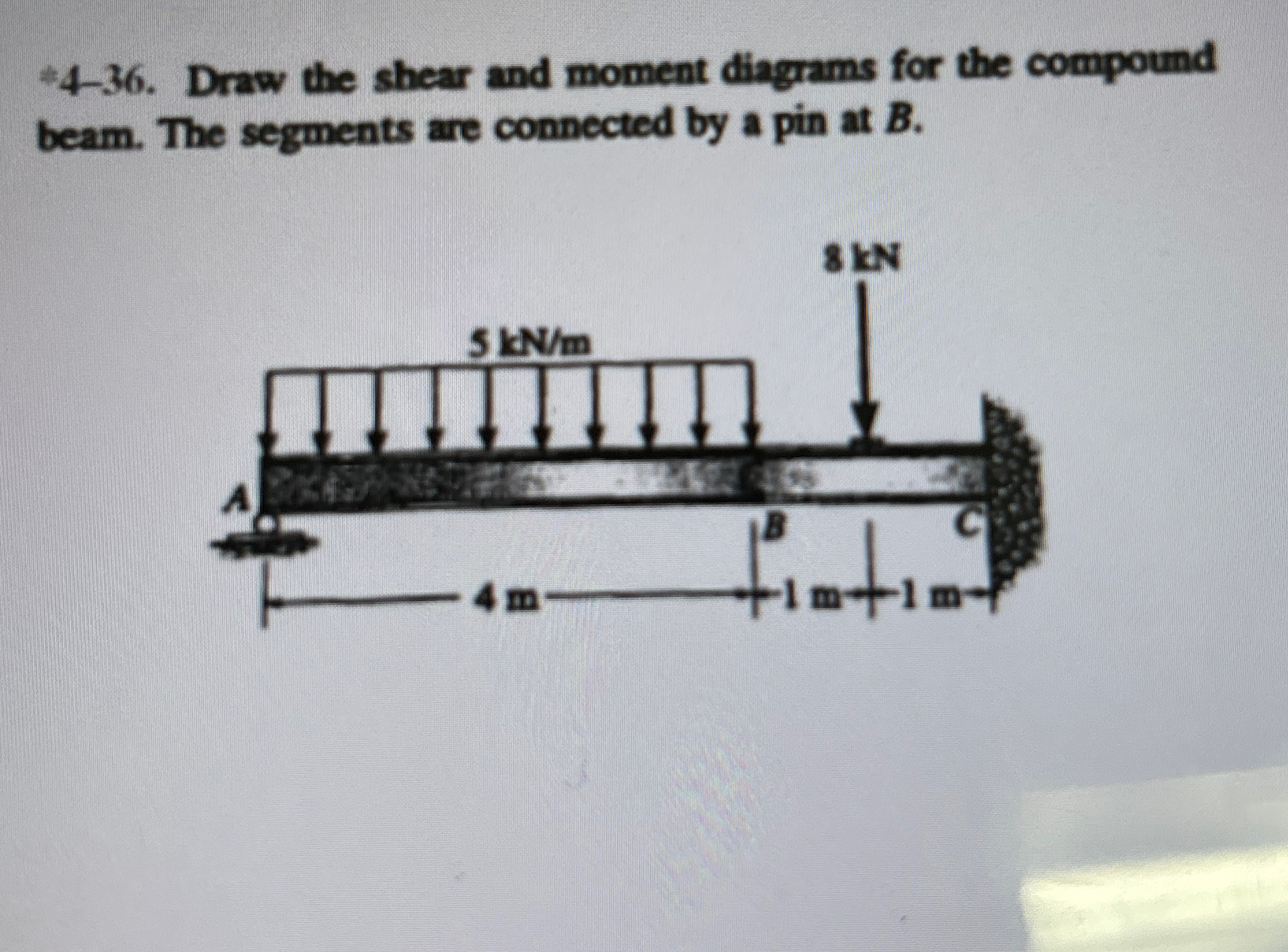 4 - 3 6 . Draw the shear and moment diagrams for