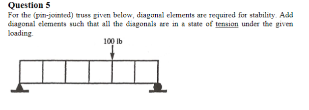 Question 5 For the ( pin - jointed ) truss given