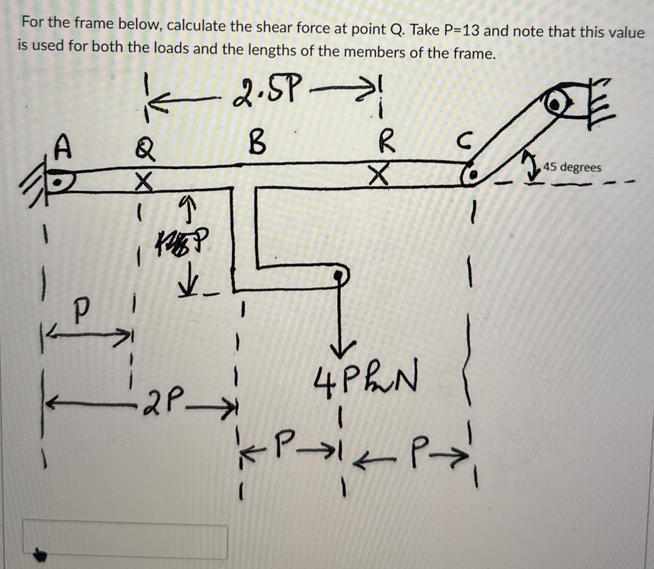 For the frame below, calculate the shear force at