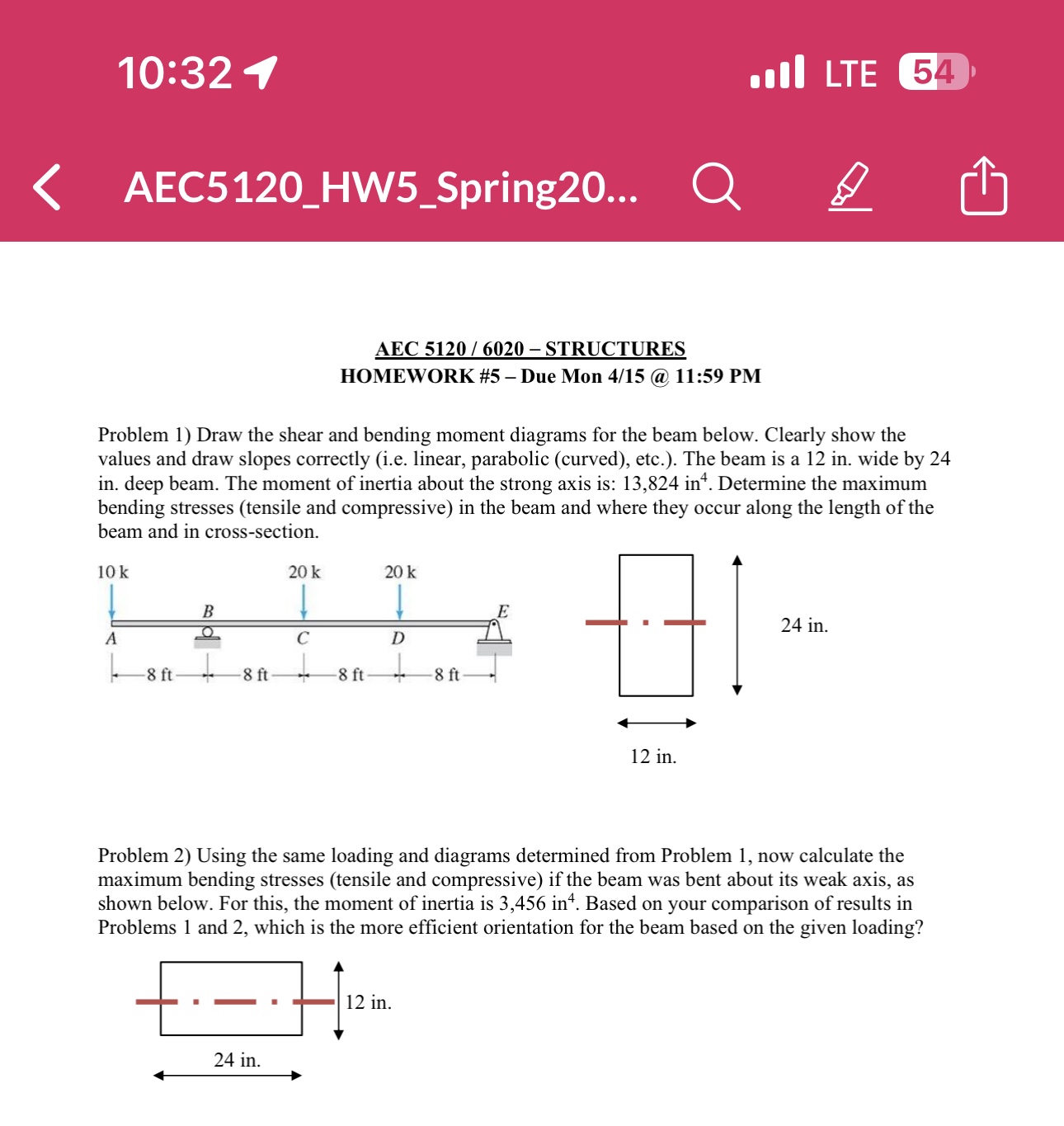 Problem 1 ) Draw the shear and bending moment