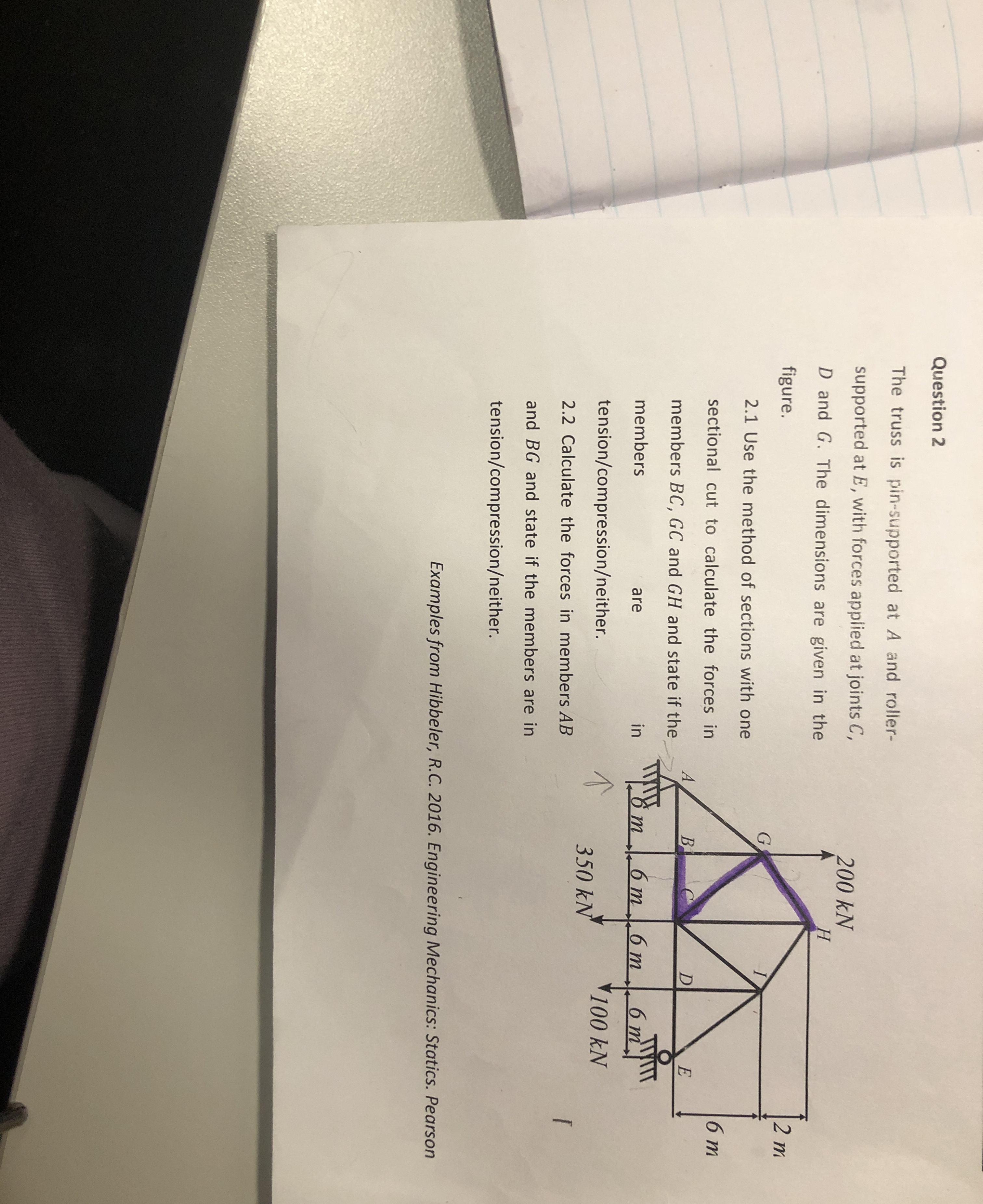 Question 2 The truss is pin - supported at A and