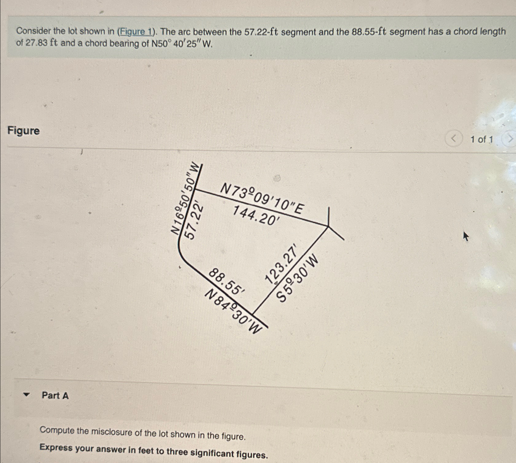 Consider the lot shown in ( Figure 1 ) . The arc