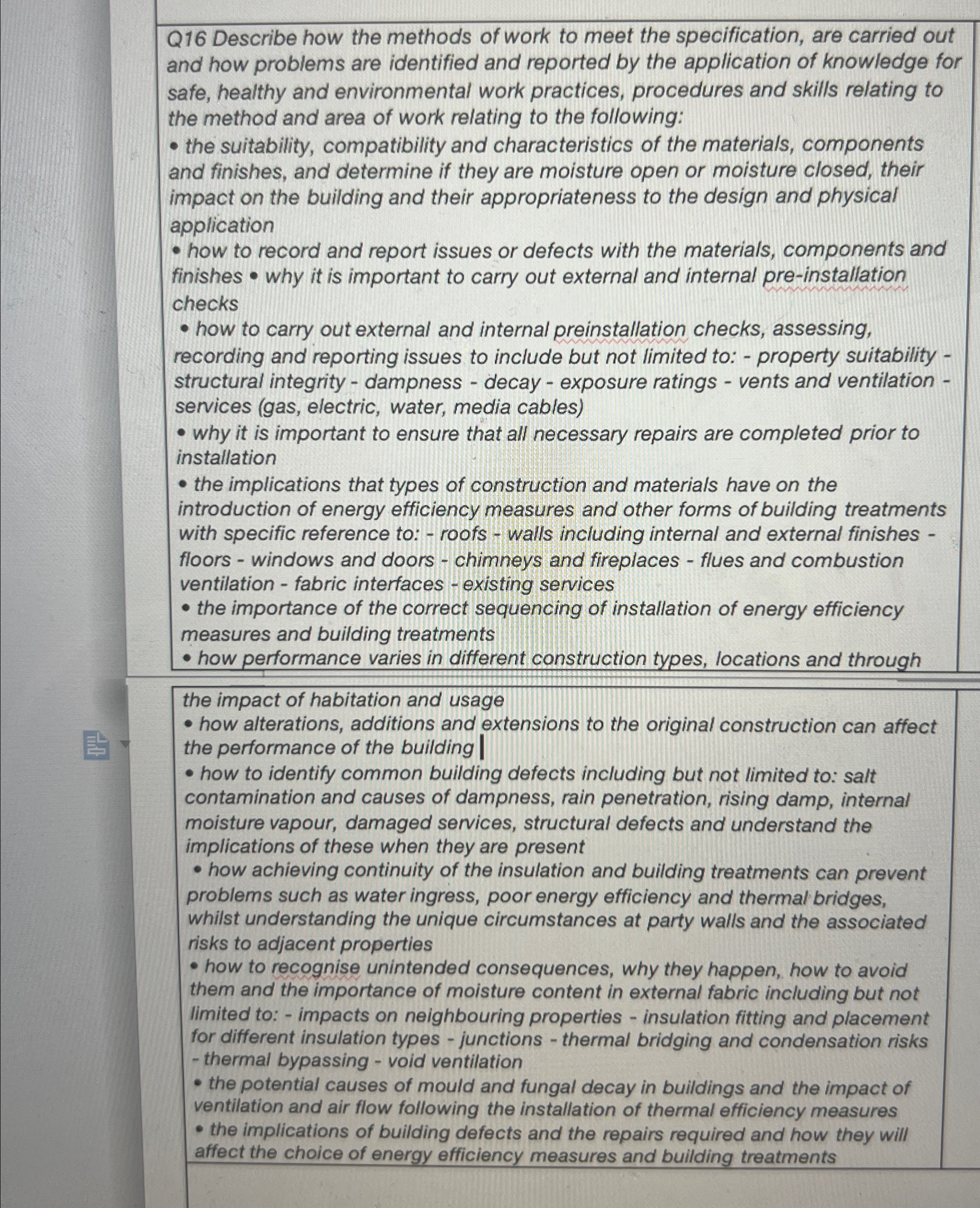 Q 1 6 Describe how the methods of work to meet