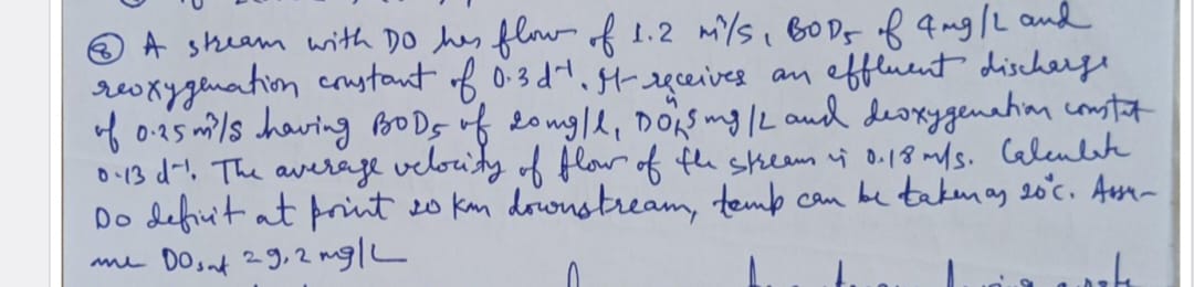 ( 8 ) A stream with DO hes flow of 1 . 2 m 3 s ,