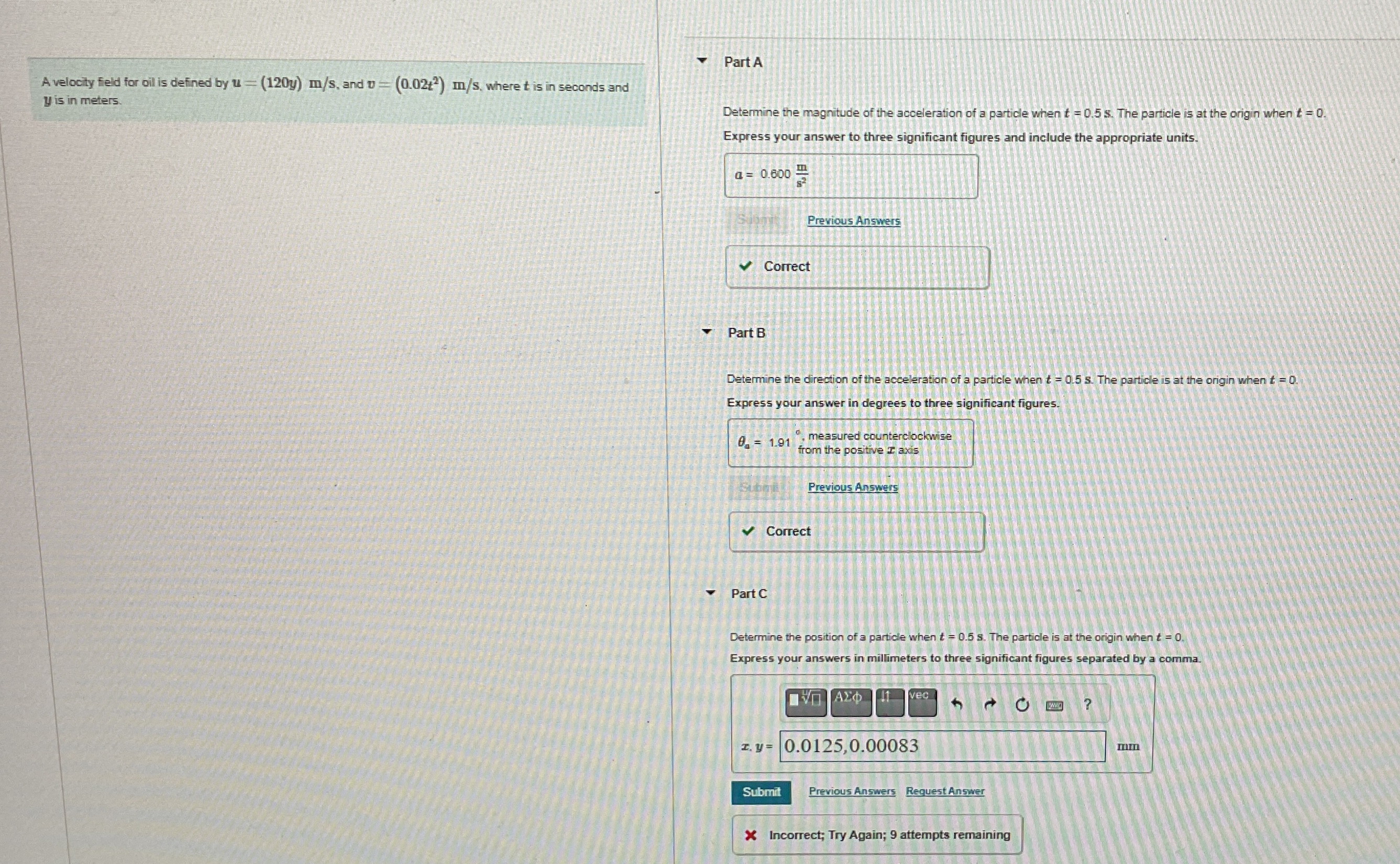 A velocity feld for oil is defined by u = ( 1 2 0