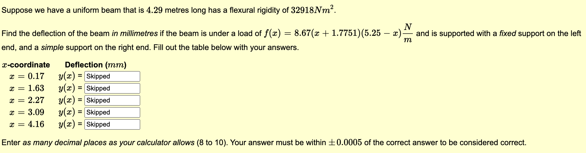 Suppose we have a uniform beam that is 4 . 2 9