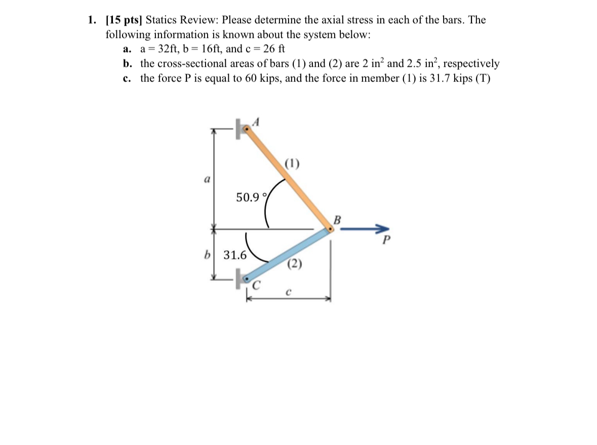 [ 1 5 pts ] Statics Review: Please determine the