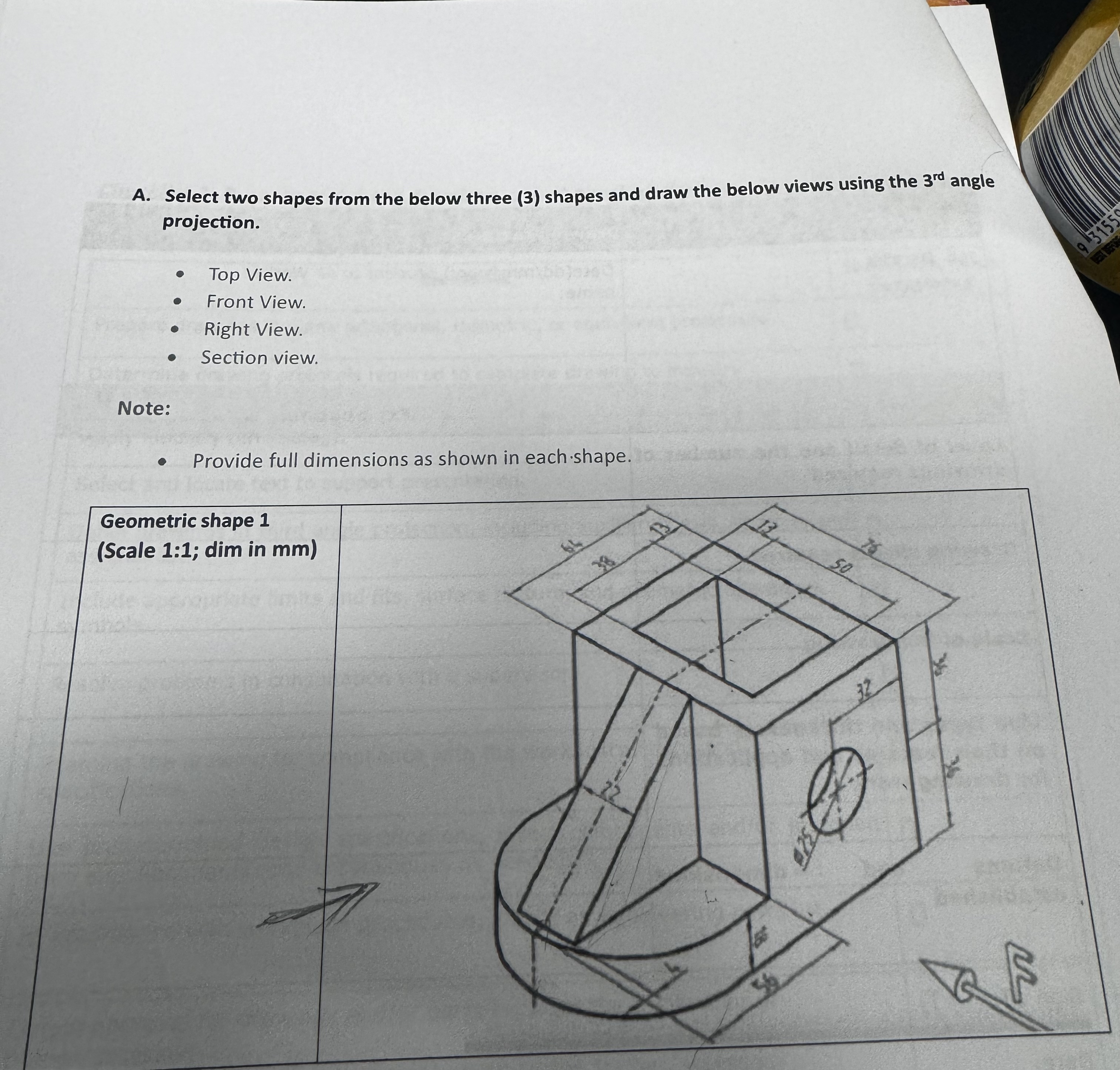 A . Select two shapes from the below three ( 3 )