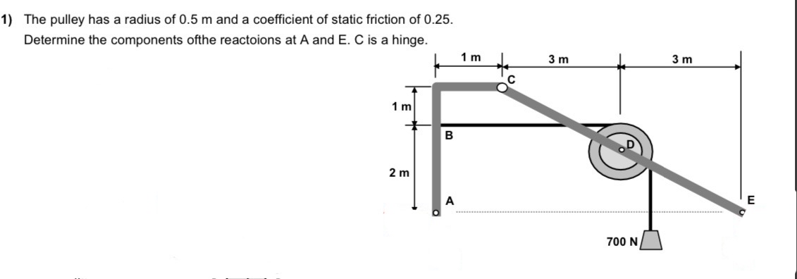 The pulley has a radius of 0 . 5 m and a