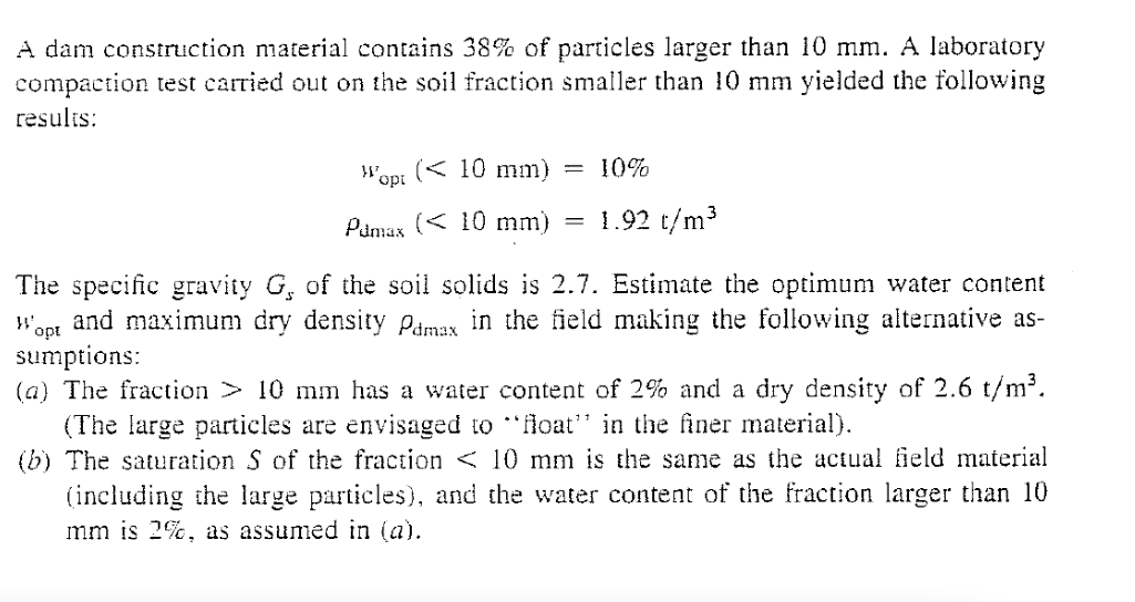 A dam construction material contains 3 8 % of