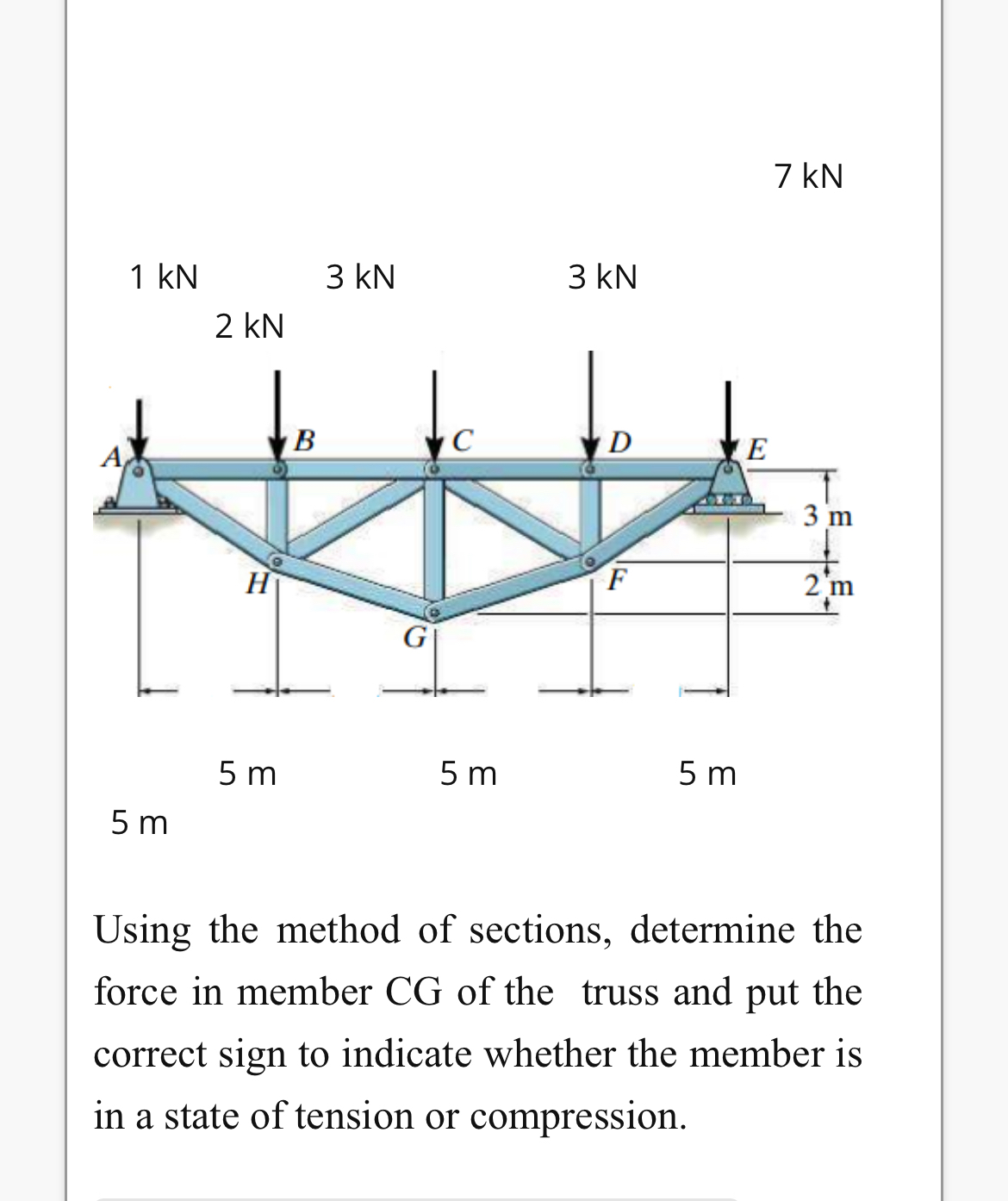 7 k N Using the method of sections, determine the