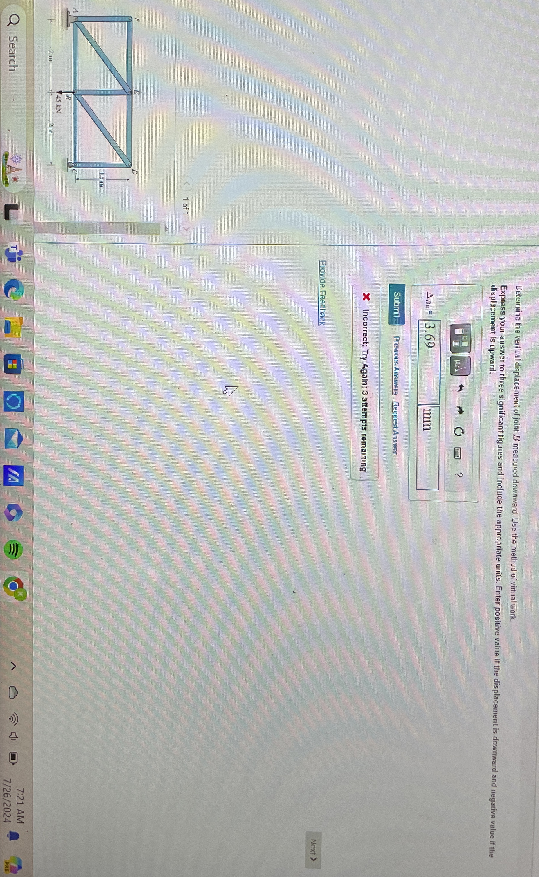 Determine the vertical displacement of joint B