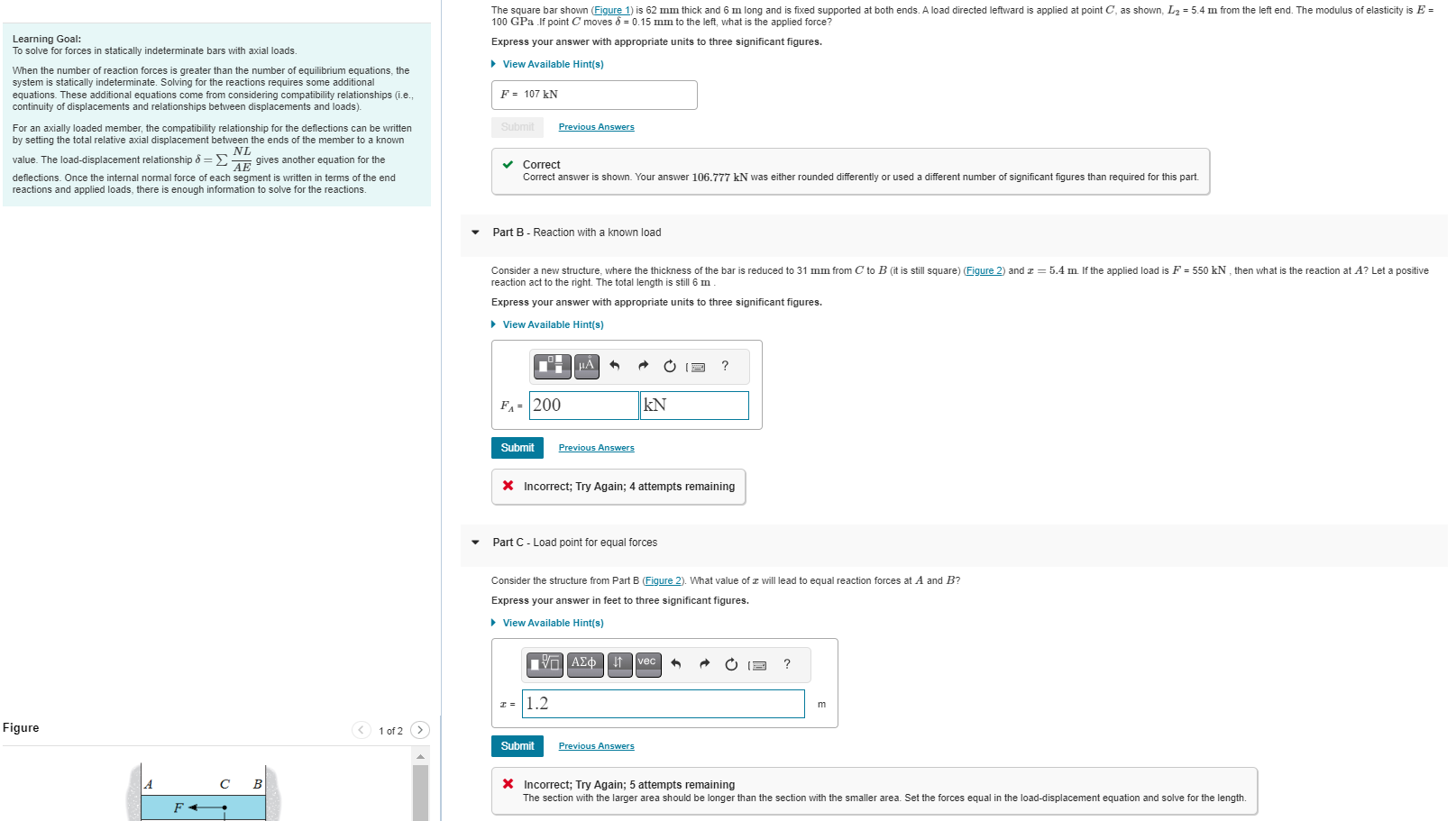 1 0 0 GPa.If point C moves = 0 . 1 5 m m to the