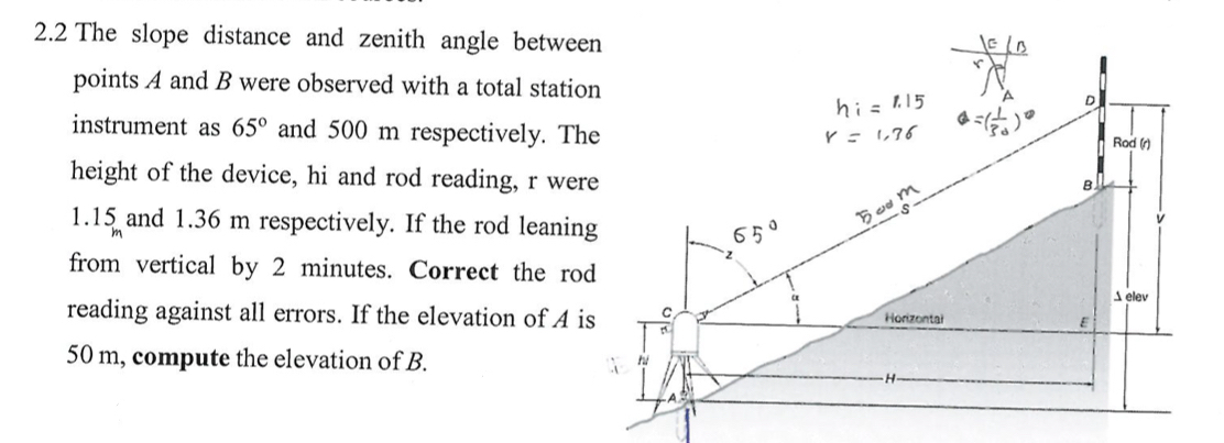2 . 2 The slope distance and zenith angle between