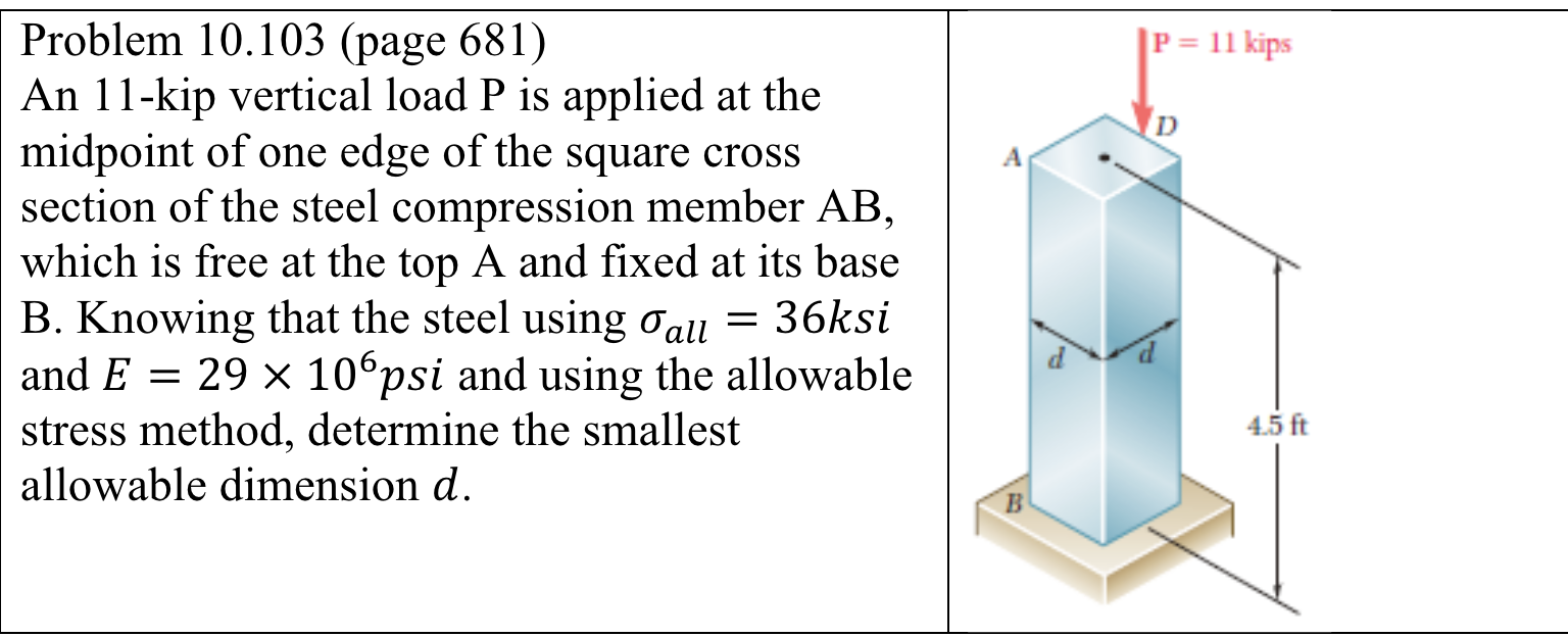 Problem 1 0 . 1 0 3 ( page 6 8 1 ) An 1 1 - kip
