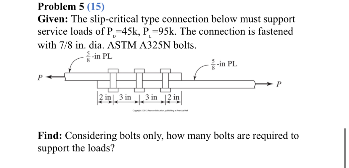 Problem 5 ( 1 5 ) Given: The slip - critical type