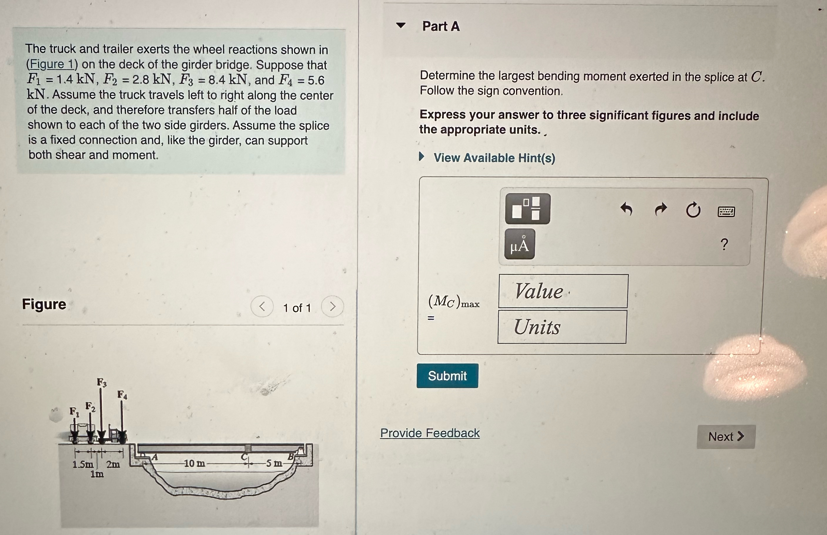 The truck and trailer exerts the wheel reactions