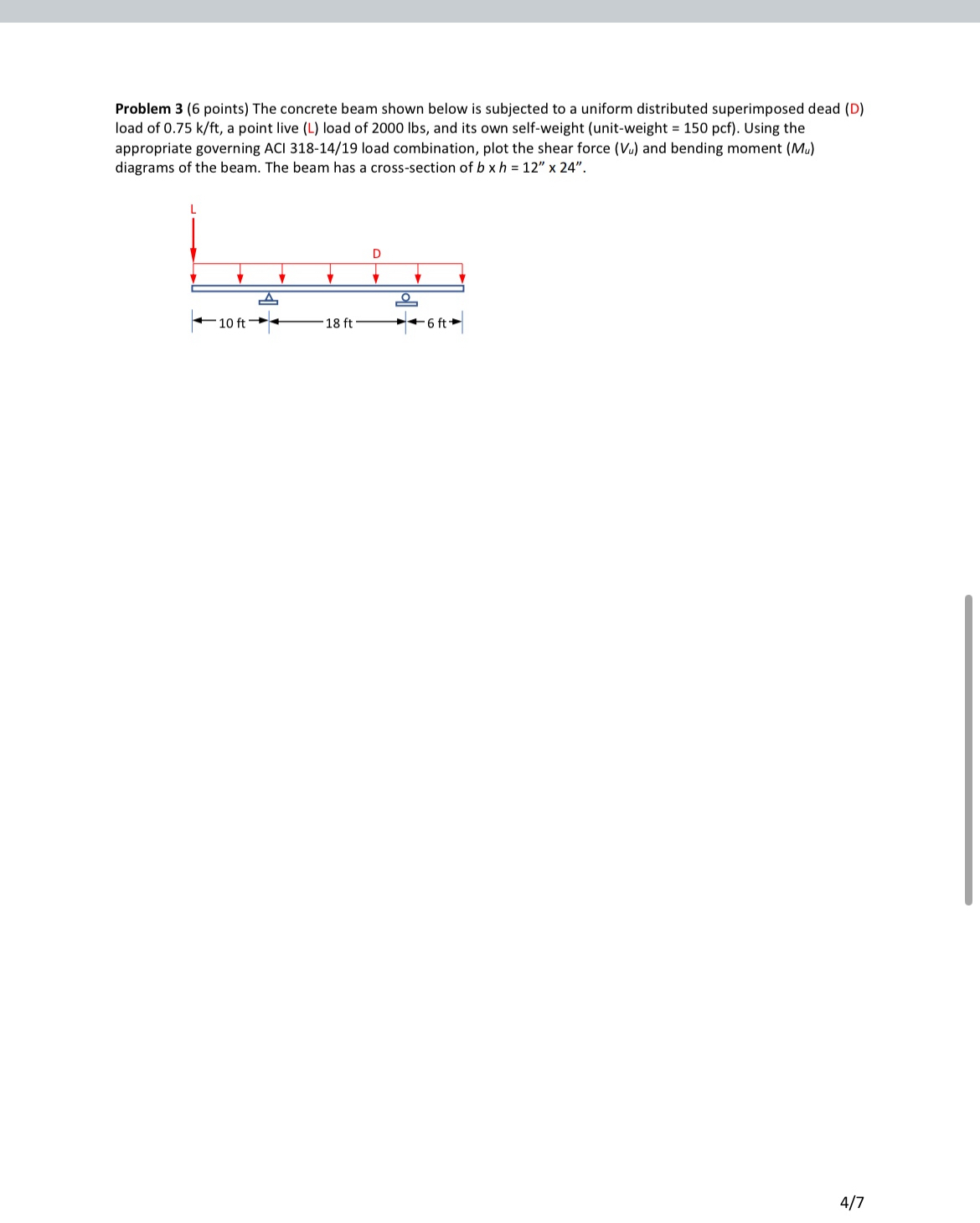 Problem 3 ( 6 points ) The concrete beam shown